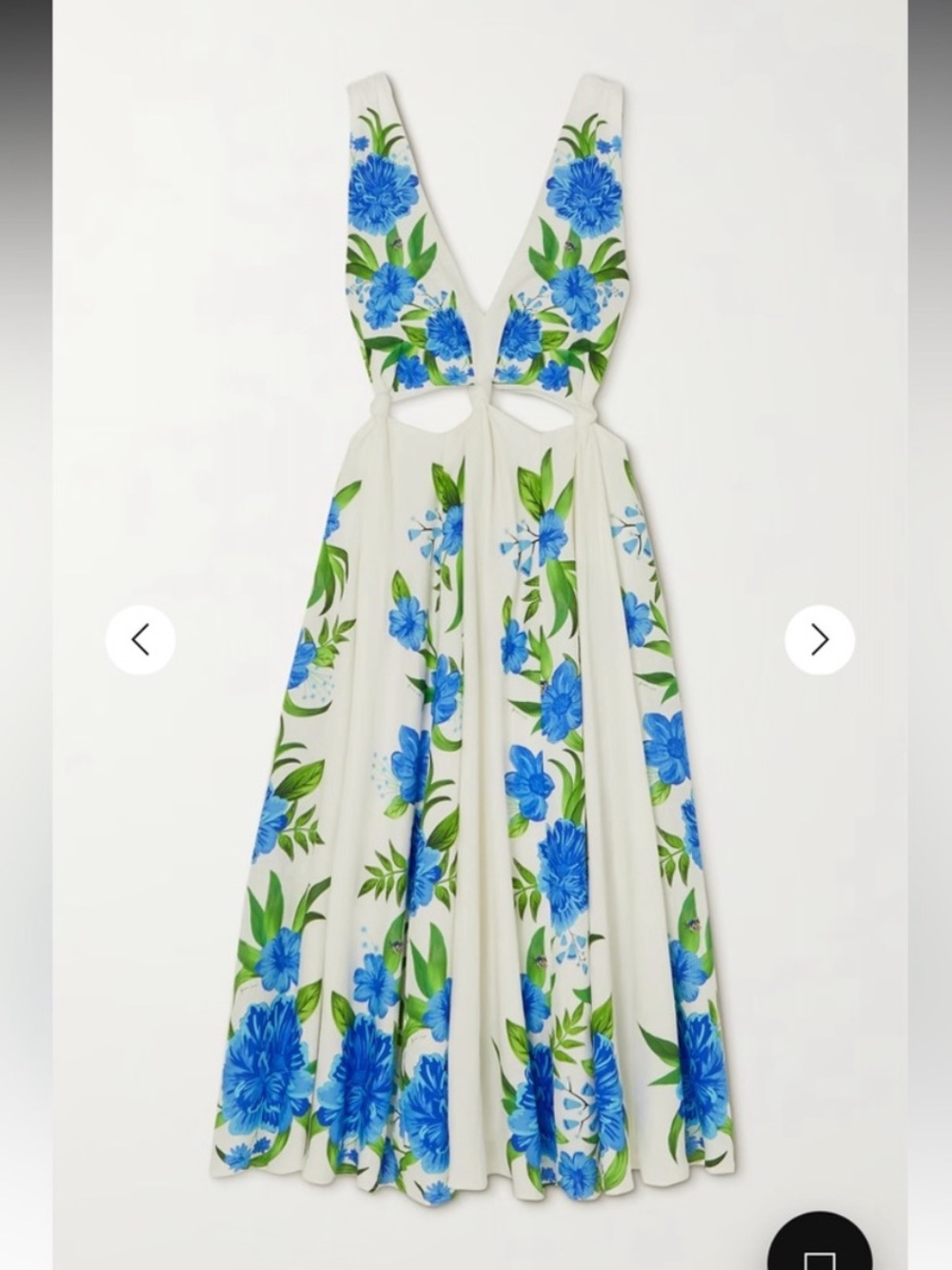 FARM Rio Cream Midi Dress with Blue Floral Print and Green Leaves - Picture 3 of 3